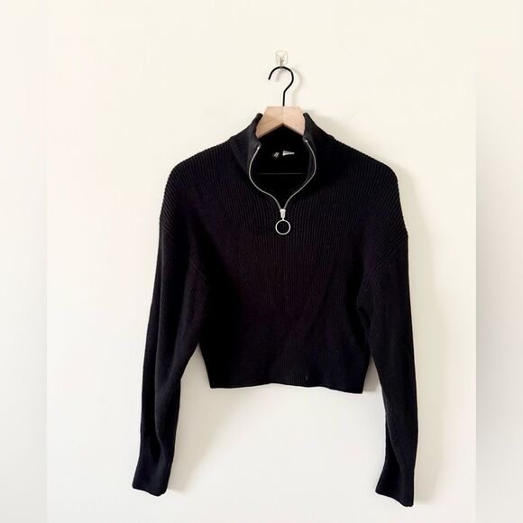 H&M Divided Mock Neck Half Zip Ribbed Pullover Sweater in Black Size S - Picture 1 of 5
